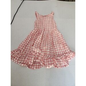 Little Lass 3T Gingham Dress Ruffle‎ Trim Sleeveless Peach White Toddler Girl